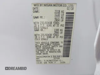 2018 Nissan Murano S z VIN 5N1AZ2MG4JN136385, wystawiony jako IAAI lot #41974283 z przebiegiem 60 741 mil mil oraz . Historia ofert i sprzedaży dostępna na DreamBid. Obrazek 9.