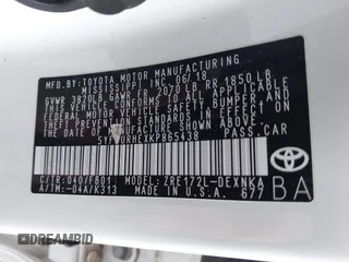2019 Toyota Corolla L z VIN 5YFBURHEXKP865438, wystawiony jako IAAI lot #41209039 z przebiegiem 61 560 mil mil oraz . Historia ofert i sprzedaży dostępna na DreamBid. Obrazek 9.