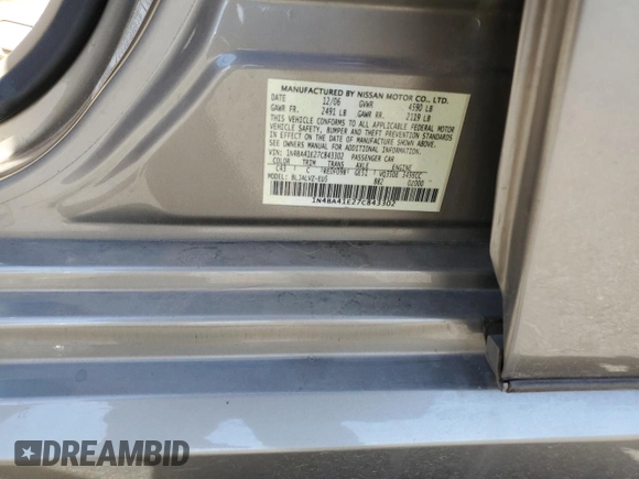 2007 Nissan Maxima SE with VIN 1N4BA41E27C843302, listed as a Copart auction lot 61509925 with 139,838 mi miles and Clean title. Bid and sale history available at DreamBid. Image 12.