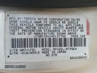 1998 Lexus ES 300 с VIN JT8BF28G1W0137766, выставлен на аукционе Copart как лот 44849085 с пробегом 216 101 миль миль и Чистый • Clean title. История ставок и продаж доступна на DreamBid. Изображение 12.