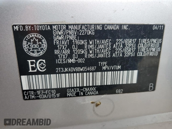 2011 Toyota RAV4 with VIN 2T3JK4DV8BW054687, listed as a Copart auction lot 47248665 with 318,588 mi miles and Clean Title. Bid and sale history available at carsss.com. Image 13.