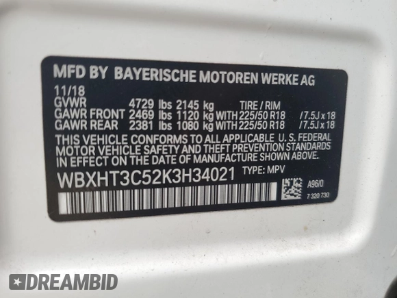 2019 BMW X1 xDrive28i with VIN WBXHT3C52K3H34021, listed as a Copart auction lot 64032535 with 30,752 mi miles and Salvage title. Bid and sale history available at DreamBid. Image 12.