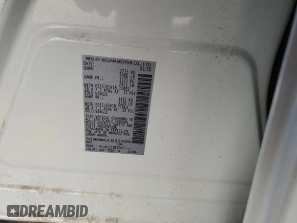 2018 Nissan Pathfinder Platinum z VIN 5N1DR2MM4JC633404, wystawiony jako Copart lot #86541774 z przebiegiem 141 455 mil mil oraz Szkoda całkowita • Salvage title. Historia ofert i sprzedaży dostępna na DreamBid. Obrazek 13.
