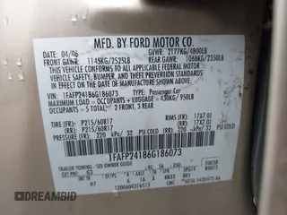 2006 Ford Five Hundred SEL with VIN 1FAFP24186G186073, listed as a IAAI auction lot 42156007 with 283,655 mi miles. Bid and sale history available at carsss.com. Image 9.