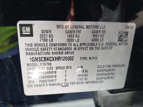 2017 Chevrolet Tahoe LT with VIN 1GNSCBKCXHR126982, listed as a IAAI auction lot 41830931 with 78,883 mi miles. Bid and sale history available at carsss.com. Image 9.