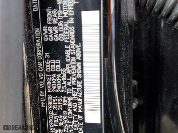 2016 Volvo XC60 T5 Premier with VIN YV4612RK0G2788698, listed as a Copart auction lot 47196515 with 49,742 mi miles and Salvage Title. Bid and sale history available at carsss.com. Image 13.