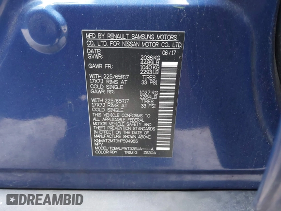 2017 Nissan Rogue S with VIN KNMAT2MT3HP594985, listed as a IAAI auction lot 41467417 with 181,372 mi miles and . Bid and sale history available at DreamBid. Image 9.