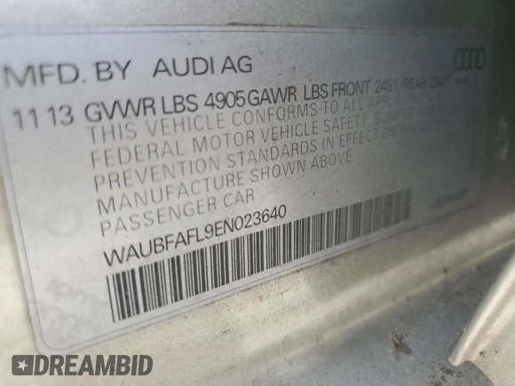 2014 Audi A4 Premium with VIN WAUBFAFL9EN023640, listed as a Copart auction lot 51312235 with 105,970 mi miles and Clean Title. Bid and sale history available at carsss.com. Image 12.