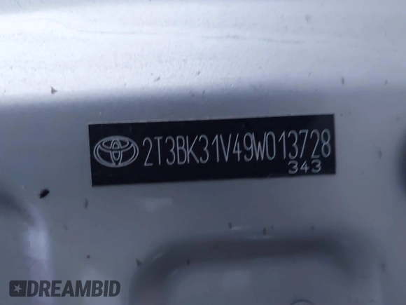 2009 Toyota RAV4 Ltd with VIN 2T3BK31V49W013728, listed as a IAAI auction lot 41170807 with 1 mi miles. Bid and sale history available at carsss.com. Image 9.