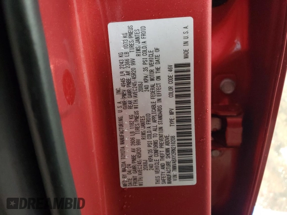 2024 Mazda CX-50 2.5 Turbo with VIN 7MMVABXY2RN218208, listed as a Copart auction lot 83982014 with 1,820 mi miles and Salvage Title. Bid and sale history available at DreamBid. Image 14.
