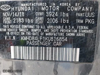 2019 Hyundai Elantra SEL with VIN KMHD84LF1KU816854, listed as a IAAI auction lot 41648387 with 55,070 mi miles. Bid and sale history available at carsss.com. Image 9.
