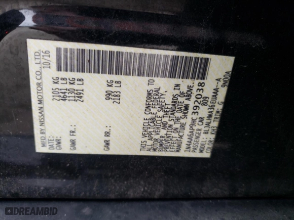 2017 Nissan Maxima Platinum with VIN 1N4AA6AP9HC392038, listed as a Copart auction lot 46339755 with 135,128 mi miles and Salvage Title. Bid and sale history available at carsss.com. Image 14.
