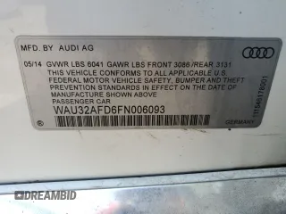 2015 Audi A8 4.0T with VIN WAU32AFD6FN006093, listed as a Copart auction lot 55259555 with 100,838 mi miles and Salvage title. Bid and sale history available at DreamBid. Image 12.