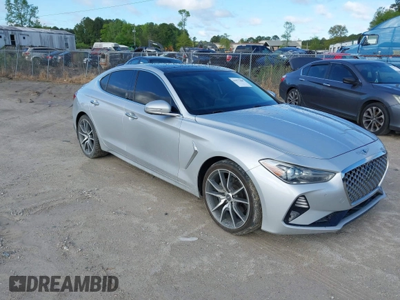 2019 Genesis G70 2.0T Advanced with VIN KMTG44LA2KU029902, listed as a IAAI auction lot 41977468 with 43,365 mi miles. Bid and sale history available at carsss.com. Image 1.