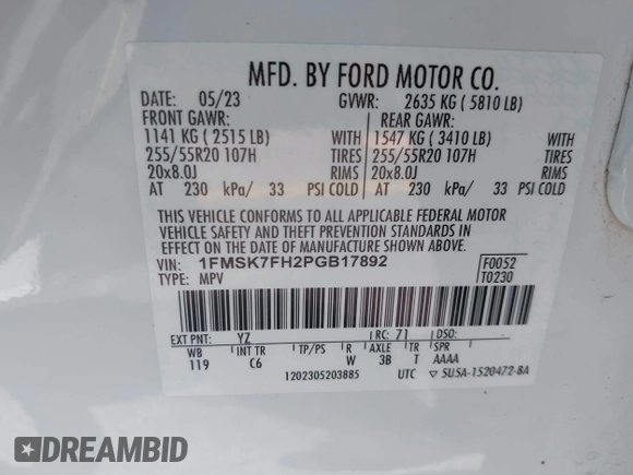 2023 Ford Explorer Limited with VIN 1FMSK7FH2PGB17892, listed as a IAAI auction lot 42059353 with 40,526 mi miles. Bid and sale history available at carsss.com. Image 9.
