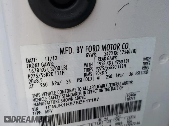 2014 Ford Expedition Max Limited with VIN 1FMJK1K57EEF17167, listed as a Copart auction lot 75751184 with Not Provided miles and Non Repairable. Bid and sale history available at carsss.com. Image 14.