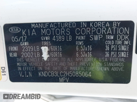 2017 Kia Niro FE with VIN KNDCB3LC2H5085064, listed as a IAAI auction lot 41532004 with 147,057 mi miles. Bid and sale history available at carsss.com. Image 9.