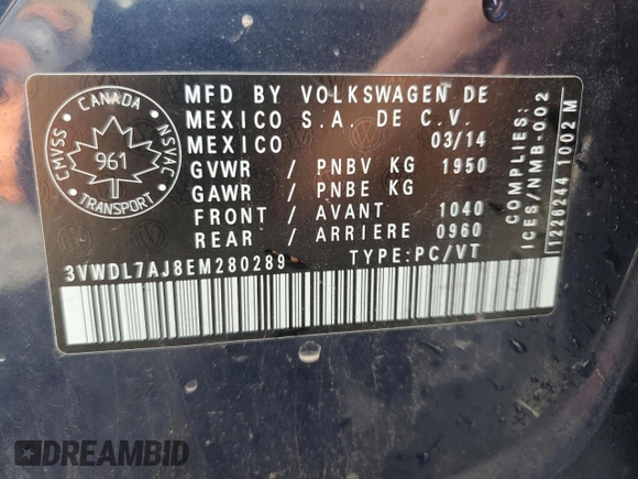 2014 Volkswagen Jetta Comfortline z VIN 3VWDL7AJ8EM280289, wystawiony jako Copart lot #55319845 z przebiegiem 190 558 mil mil oraz Czysty tytuł • Clean title. Historia ofert i sprzedaży dostępna na DreamBid. Obrazek 12.