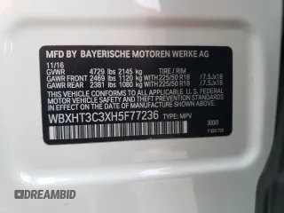 2017 BMW X1 xDrive28i with VIN WBXHT3C3XH5F77236, listed as a Copart auction lot 46406215 with 156,446 mi miles and Salvage Title. Bid and sale history available at DreamBid. Image 13.