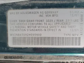 2002 Volkswagen EuroVan MV с VIN WV2NB47092H095600, выставлен на аукционе Copart как лот 50705065 с пробегом 223 049 миль миль и Чистый • Clean title. История ставок и продаж доступна на DreamBid. Изображение 13.