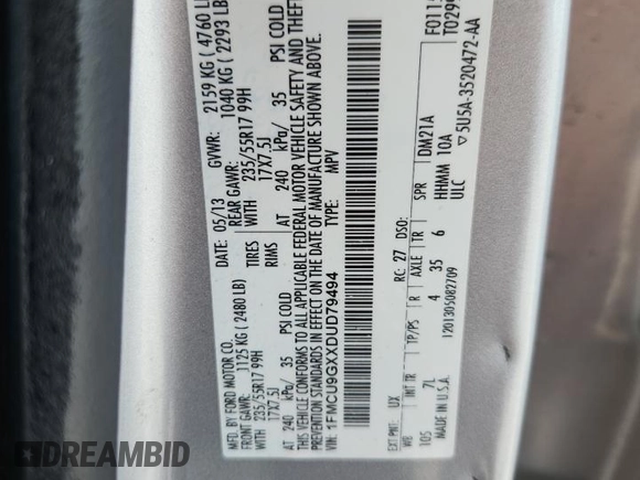 2013 Ford Escape SE with VIN 1FMCU9GXXDUD79494, listed as a Copart auction lot 64567625 with 139,784 mi miles and Clean title. Bid and sale history available at DreamBid. Image 13.