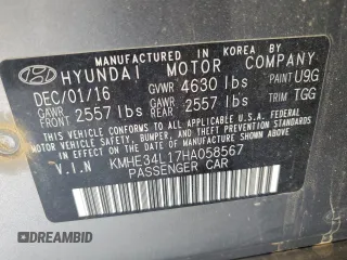 2017 Hyundai Sonata Hybrid Limited with VIN KMHE34L17HA058567, listed as a Copart auction lot 65885483 with 94,475 mi miles. Bid and sale history available at carsss.com. Image 12.