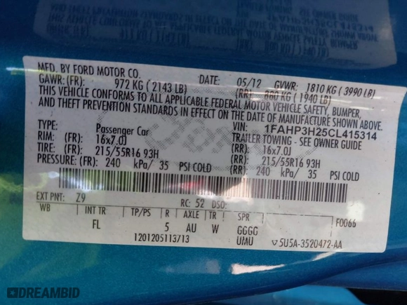 2012 Ford Focus SEL with VIN 1FAHP3H25CL415314, listed as a IAAI auction lot 41849302 with 164,022 mi miles. Bid and sale history available at carsss.com. Image 9.
