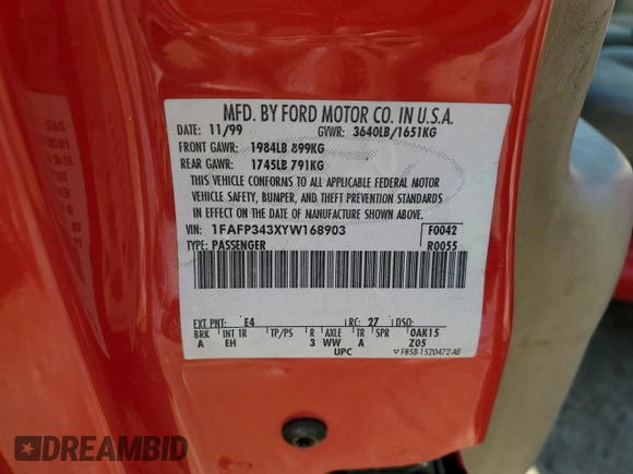 2000 Ford Focus SE with VIN 1FAFP343XYW168903, listed as a Copart auction lot 46678585 with 81,991 mi miles and Salvage Title. Bid and sale history available at carsss.com. Image 12.
