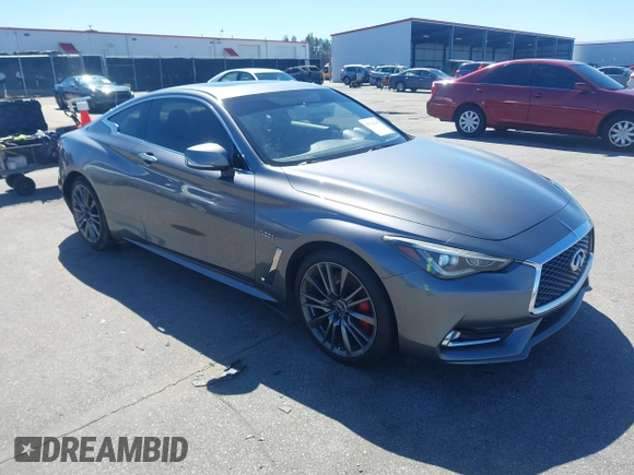 2017 Infiniti Q60 Red Sport 400 with VIN JN1FV7EL6HM700944, listed as a IAAI auction lot 41764147 with 157,211 mi miles and . Bid and sale history available at carsss.com. Image 1.