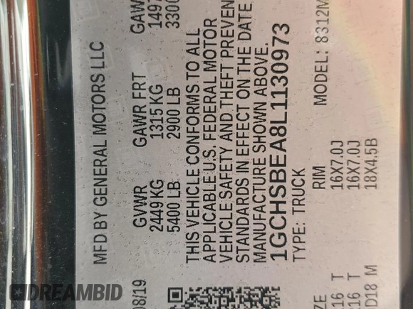 2020 Chevrolet Colorado 2WD Work Truck z VIN 1GCHSBEA8L1130973, wystawiony jako Copart lot #52801715 z przebiegiem 67 749 mil mil oraz Szkoda całkowita • Salvage title. Historia ofert i sprzedaży dostępna na DreamBid. Obrazek 12.