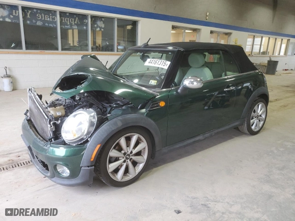 2011 MINI Cooper Convertible with VIN WMWZN3C5XBTZ89537, listed as a Copart auction lot 44161315 with 0 mi miles and Clean Title. Bid and sale history available at carsss.com. Image 1.