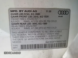 2021 Audi SQ5 Premium Plus with VIN WA1B4AFY7M2027409, listed as a Copart auction lot 46095593 with 13,648 mi miles. Bid and sale history available at carsss.com. Image 14.
