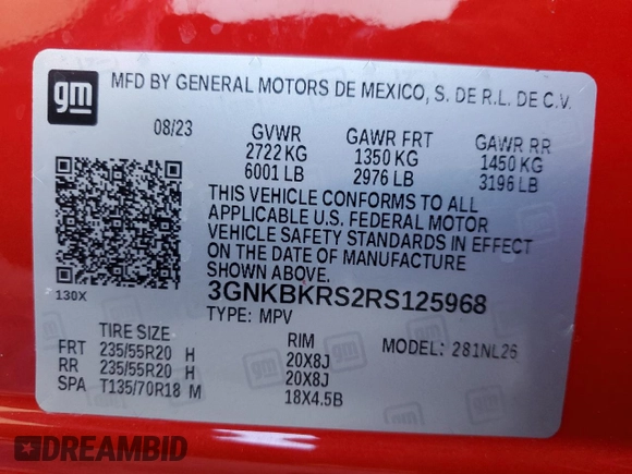 2024 Chevrolet Blazer RS with VIN 3GNKBKRS2RS125968, listed as a Copart auction lot 88042545 with 4,584 mi miles and Salvage title. Bid and sale history available at DreamBid. Image 16.