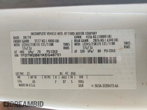 2019 Ford F-250 XL с VIN 1FD7W2B61KEG48751, выставлен на аукционе IAAI как лот 42595513 с пробегом Не указан миль и . История ставок и продаж доступна на DreamBid. Изображение 9.