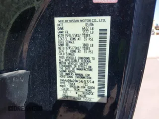 2006 Nissan Titan SE with VIN 1N6AA06A26N565554, listed as a IAAI auction lot 40485704 with 154,559 mi miles and . Bid and sale history available at DreamBid. Image 9.
