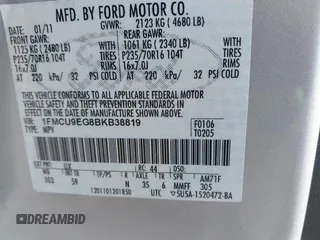 2011 Ford Escape Limited with VIN 1FMCU9EG8BKB38819, listed as a IAAI auction lot 41767666 with 127,490 mi miles. Bid and sale history available at carsss.com. Image 9.