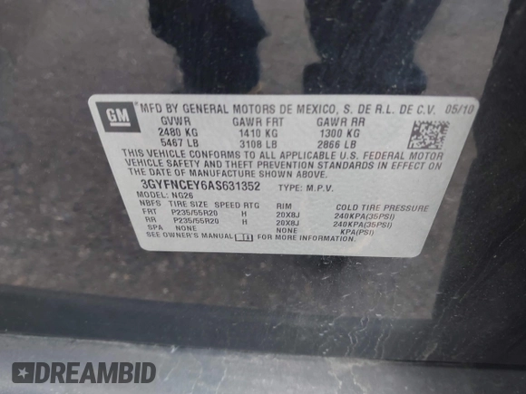 2010 Cadillac SRX Premium Collection with VIN 3GYFNCEY6AS631352, listed as a IAAI auction lot 41932700 with 221,753 mi miles and . Bid and sale history available at DreamBid. Image 9.