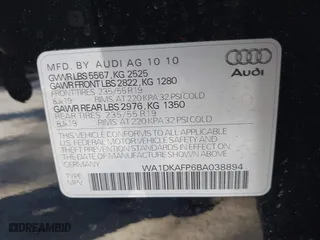 2011 Audi Q5 3.2L Premium Plus with VIN WA1DKAFP6BA038894, listed as a IAAI auction lot 41731751 with 165,703 mi miles. Bid and sale history available at carsss.com. Image 9.