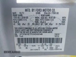 2012 Ford F-150 XL с VIN 1FTFW1ET7CKD02346, выставлен на аукционе IAAI как лот 42382413 с пробегом 131 254 миль миль и . История ставок и продаж доступна на DreamBid. Изображение 9.