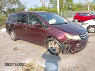 2014 Honda Odyssey EX-L with VIN 5FNRL5H60EB098055, listed as a IAAI auction lot 41505189 with 216,509 mi miles and . Bid and sale history available at DreamBid. Image 1.