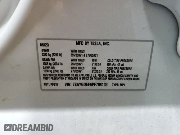 2023 Tesla Model Y Performance z VIN 7SAYGDEF6PF798103, wystawiony jako Copart lot #53607895 z przebiegiem 22 334 mil mil oraz Szkoda całkowita • Salvage title. Historia ofert i sprzedaży dostępna na DreamBid. Obrazek 13.