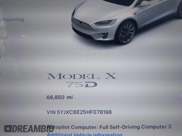 2017 Tesla Model X 90D z VIN 5YJXCBE25HF078198, wystawiony jako IAAI lot #42470050 z przebiegiem 66 850 mil mil oraz . Historia ofert i sprzedaży dostępna na DreamBid. Obrazek 15.