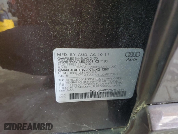 2012 Audi Q5 Premium Plus with VIN WA1LFAFP5CA046664, listed as a Copart auction lot 53701375 with 158,669 mi miles and Salvage title. Bid and sale history available at DreamBid. Image 13.