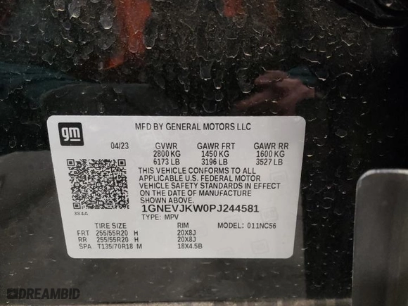 2023 Chevrolet Traverse RS with VIN 1GNEVJKW0PJ244581, listed as a Copart auction lot 43547155 with 28,592 mi miles and Salvage Title. Bid and sale history available at carsss.com. Image 13.
