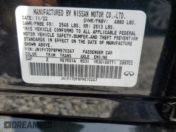 2023 Infiniti Q50 Red Sport 400 with VIN JN1FV7DP8PM570247, listed as a Copart auction lot 51143775 with 8,919 mi miles and Clean Title. Bid and sale history available at DreamBid. Image 12.