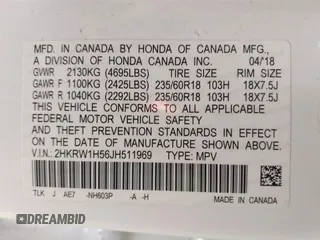 2018 Honda CR-V EX with VIN 2HKRW1H56JH511969, listed as a IAAI auction lot 41760851 with 108,460 mi miles. Bid and sale history available at carsss.com. Image 9.