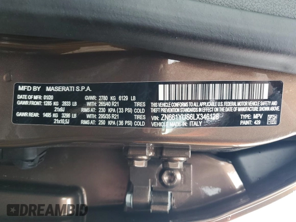 2020 Maserati Levante S with VIN ZN661YUS6LX346128, listed as a Copart auction lot 49463535 with 18,853 mi miles and Salvage title. Bid and sale history available at DreamBid. Image 14.