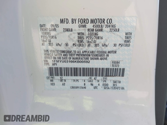 2006 Ford Escape XLT с VIN 1FMYU03166KB00592, выставлен на аукционе IAAI как лот 42109039 с пробегом 113 961 миль миль и . История ставок и продаж доступна на DreamBid. Изображение 9.