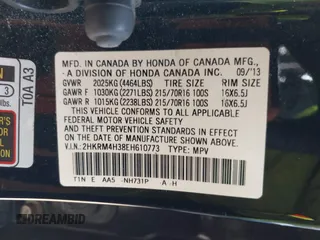2014 Honda CR-V LX with VIN 2HKRM4H38EH610773, listed as a IAAI auction lot 41833407 with 189,142 mi miles. Bid and sale history available at carsss.com. Image 9.