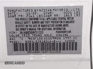 2022 Nissan Sentra SV with VIN 3N1AB8CV6NY311310, listed as a IAAI auction lot 41949877 with 39,706 mi miles and . Bid and sale history available at DreamBid. Image 9.